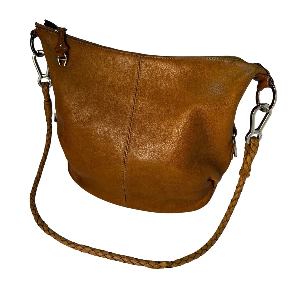 Etienne Aigner Hobo Bag Womens Medium Cognac Leather Braided Strap Shoulder Bag